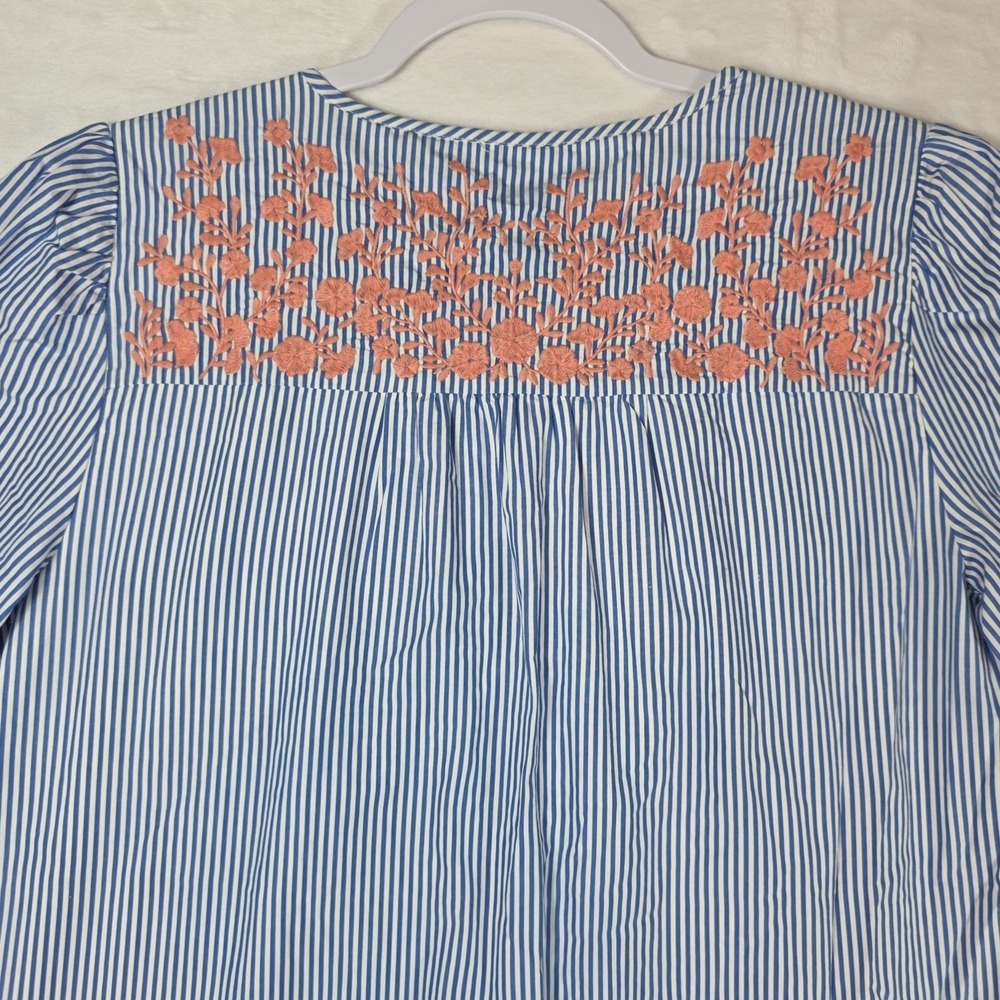 J Crew Embroidered Popover Blue White Striped‎ Tiered Above Knee Dress Sz Small - Picture 5 of 15